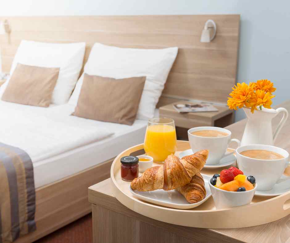 hotel room with breakfast